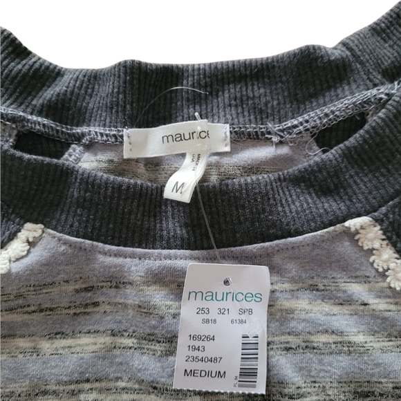 ⭐️3 for $15 Sale⭐️ NWT Maurices Lace Eyelet Sleeve Striped 3/4 Sleeve Blouse - Picture 4 of 6